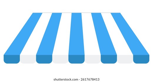 Shop awning tents for window. Outdoor market canopy, vintage store roof. Vector cafe, shop or store roof canopy striped tents isolated set,  Tent with white and blue  stripes for market. Vector eps10 