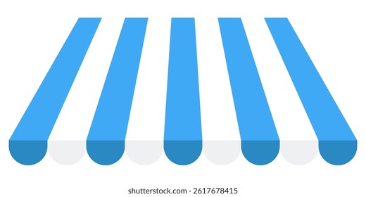 Shop awning tents for window. Outdoor market canopy, vintage store roof. Vector cafe, shop or store roof canopy striped tents isolated set,  Tent with white and blue  stripes for market. Vector eps10 