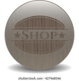 Shop badge with wooden background