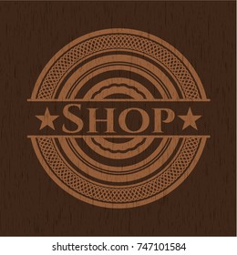 Shop badge with wooden background