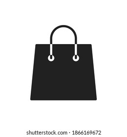 Shop bag icon for flat food grocery logo isolated on white. Vector illustration of black paper eco gift bag for store symbol. Retail supermarket empty packet icon for buy basket and shop delivery V1