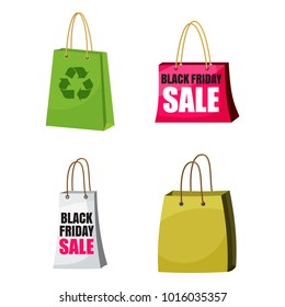 Shop bag icon set. Cartoon set of shop bag vector icons for web design isolated on white background