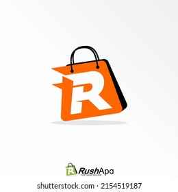 Shop bag with letter or word R speed font image graphic icon logo design abstract concept vector stock. Can be used as a symbol related to initial or commerce
