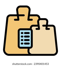 Shop bag list icon outline vector. Buy check. Cart website color flat