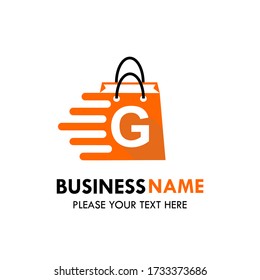 Shop bag logo design template illustration. There are shop bag and font g