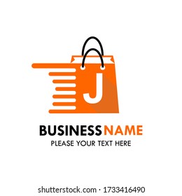 Shop bag logo design template illustration. There shop bag and font J