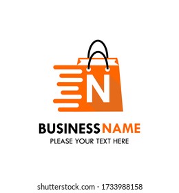 Shop bag logo design template illustration. There are shop bag and font n