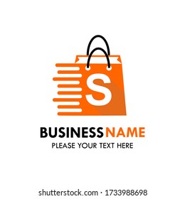 Ilustración de la plantilla de diseño del logotipo del bolso de compra. Hay bolsas de compras y tipos de letra