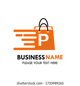 Shop bag logo design template illustration. There are shop bag and font p