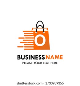 Shop bag logo design template illustration. There are shop bag and font o