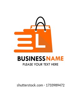 Shop bag logo design template illustration. There are shop bag and font l