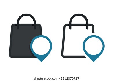 Puntero del pasador del bolso de compra. Vector de ilustración