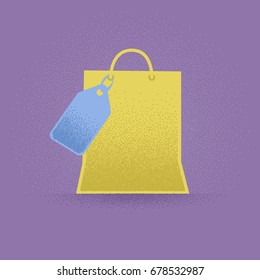 Shop bag with sale label, shopping banner flat vector illustration in  grunge style