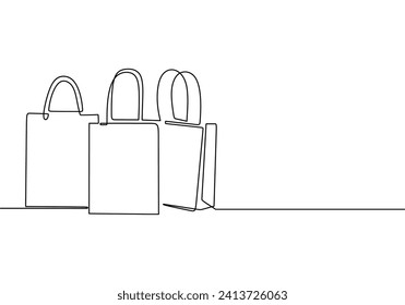 Shop Bag Sale. One Line Drawing Style. Fashion Retail Vector Illustration.