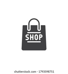 Shop bag vector icon. filled flat sign for mobile concept and web design. Shopping bag glyph icon. Symbol, logo illustration. Vector graphics