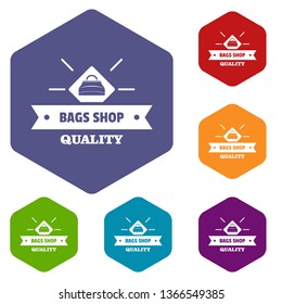Shop bags icons vector colorful hexahedron set collection isolated on white 