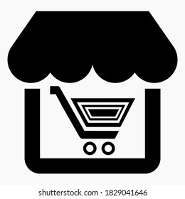 Shop and basket icon. E-commerce. Online store. Selling goods on the Internet. Vector icon.