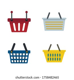 Shop basket icon set. Flat set of shop basket vector icons for web design isolated on white background