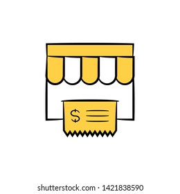 shop and bill icon yellow hand drawn theme