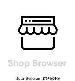 Shop Browser online icon. Editable line vector. Web Shop, browser program window with awning. Single pictogram.