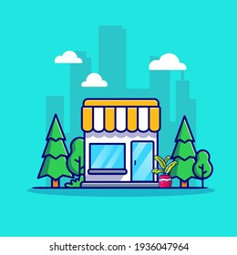 shop building cartoon icon illustration business building icon concept isolated flat cartoon style