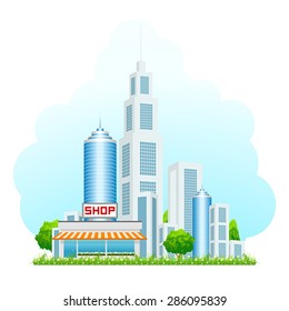 Shop Building with Cityscape