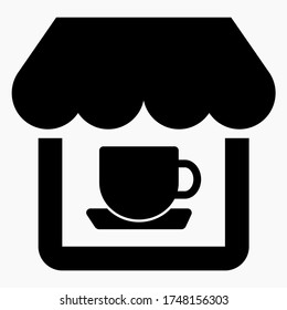 Shop building and cup icon. Coffee House. Market.Grocery store. Supermarket. Supermarket. Cafe. Sales department. Vector icon. 