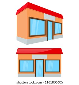 Shop building. Front and side view. Vector 3d illustration isolated on white background