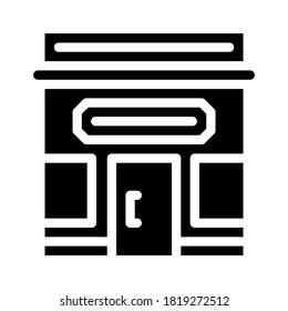 tienda construyendo vector de iconos de glifo. cartel de construcción de tienda. símbolo de contorno aislado ilustración negra