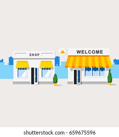 Shop building. House vector illustration in flat style.
