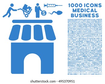 Shop Building icon with 1000 medical business cobalt vector design elements. Design style is flat symbols, white background.