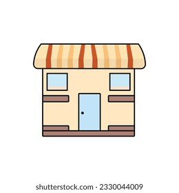 Shop building icon in cartoon style, store icon vector, flat design illustration