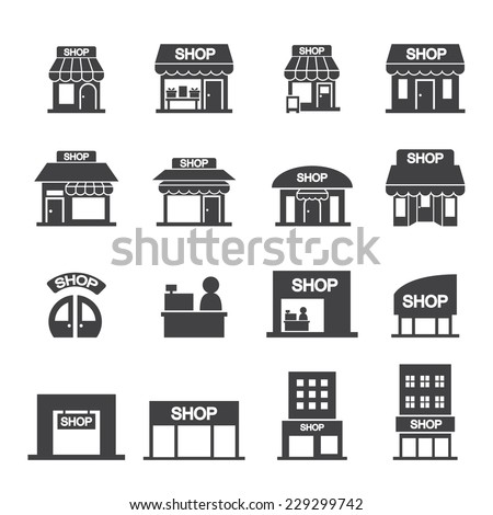 shop building icon set