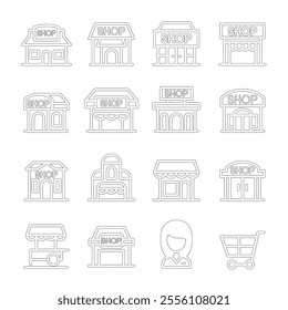 Shop building icon set in thin line style