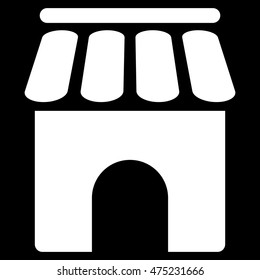 Shop Building icon. Vector style is flat iconic symbol, white color, black background.