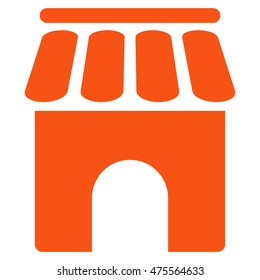 Shop Building icon. Vector style is flat iconic symbol, orange color, white background.