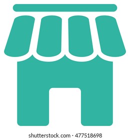 Shop Building icon. Vector style is flat iconic symbol, cyan color, white background.