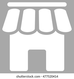 Shop Building icon. Vector style is flat iconic symbol, white color, silver background.
