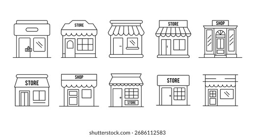 Tienda Edificio Ilustración icono conjunto Vector. Tienda de conveniencia, tienda material conjunto. Ilustración de icono de Vector. 