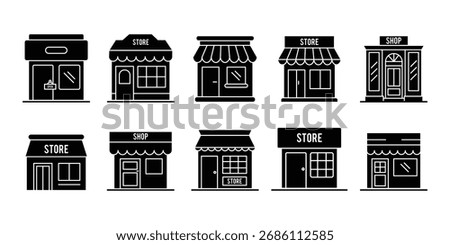 Shop Building Illustration icon set Vector. Convenience store, shop material set. Vector icon illustration. 
