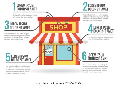 Shop building infographic vector illustration