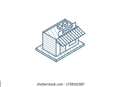 Shop Building Isometric Icon. 3d Vector Illustration. Isolated Line Art Technical Drawing. Editable Stroke