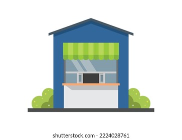 Shop building with opened servery window. Simple flat illustration.
