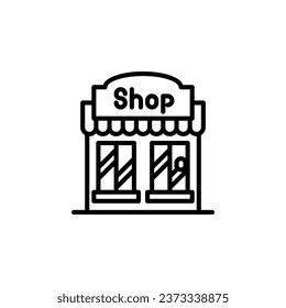 Shop building outline icon. Vector illustration. The isolated icon suits the web, infographics, interfaces, and apps.