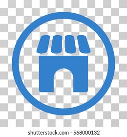 Shop Building rounded icon. Vector illustration style is flat iconic symbol inside a circle, cobalt color, transparent background. Designed for web and software interfaces.