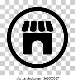 Shop Building rounded icon. Vector illustration style is flat iconic symbol inside a circle, black color, transparent background. Designed for web and software interfaces.