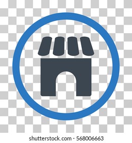 Shop Building rounded icon. Vector illustration style is flat iconic bicolor symbol inside a circle, smooth blue colors, transparent background. Designed for web and software interfaces.