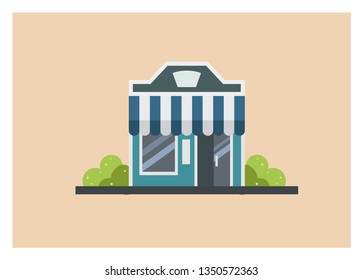 shop building with side door, simple illustration