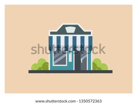 shop building with side door, simple illustration