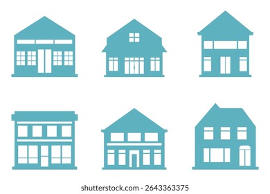 Shop Building Silhouette Icon Set